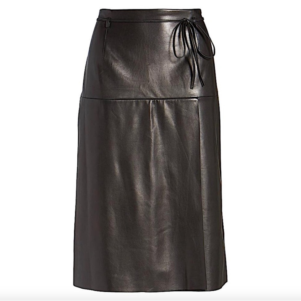 Nordstrom Signature 100% Leather A-Line Belted Skirt | Size 4